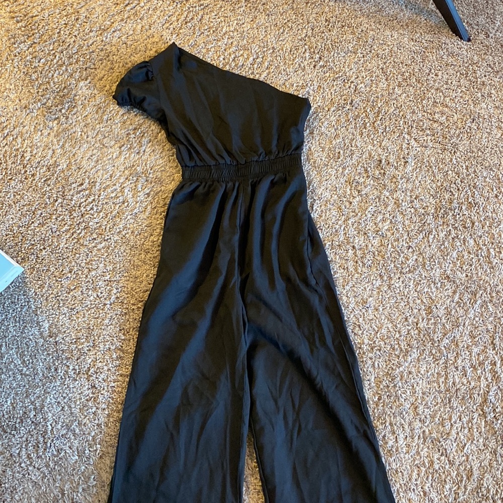 One shoulder black jumpsuit